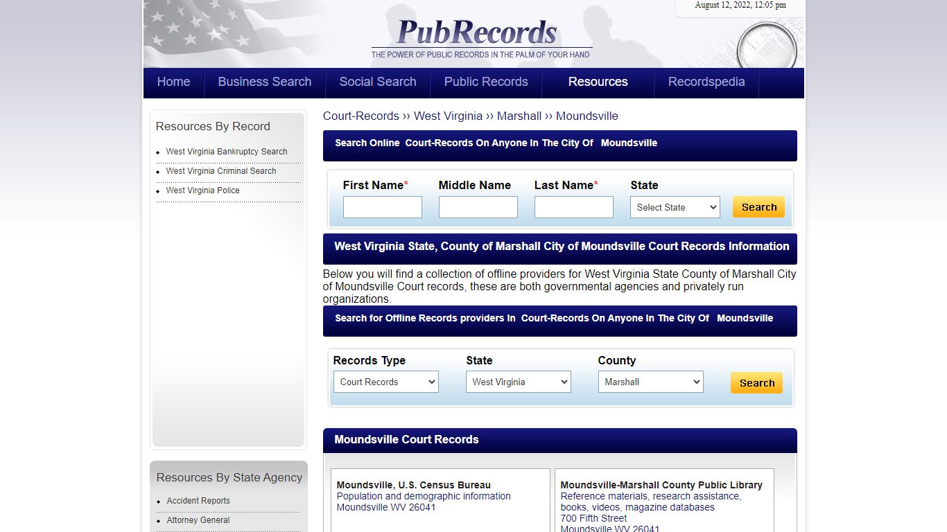 Moundsville, Marshall County, West Virginia Court Records